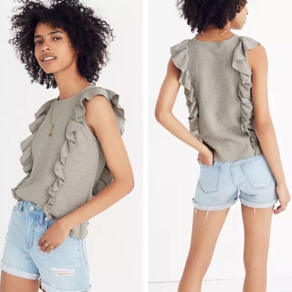 Madewell Heather Gray Ruffled Sweater Tank, Large - Picture 1 of 12